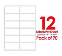 (200 Sheets (2400 Sticky Label)) 12 Per Sheet Per Page White Blank Matt Self-Adhesive A4 Address Shipping Labels Stickers