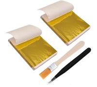 200 Sheets Gold Leaf, Imitation Gold Leaf Edible for Cakes, With Brush And Tweezers for Cakes Drinks Beauty Routine Makeup Health Spa Art Craft Work Decoration (8.5cm*8cm)
