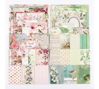 200 Sheets Vintage Scrapbook Paper Kit, Pink & Green Floral Patterned Papers for Scrapbooking, DIY Craft Decorative Paper Set, Aesthetic Collage Sheets for Card Making, Junk Journal Supplies