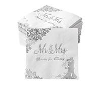 200 Silver Wedding Napkins for Reception - Mr & Mrs Cocktail Napkins, Disposable for Wedding, Engagement, Party Decorations