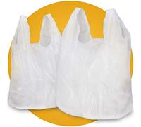 200 Strong Medium White Plastic Vest Carrier Bags 11x17x21'' - Commercial Shopping Bags for Business Take Away, Supermarket Cash N Carry, Waste Bin Liners