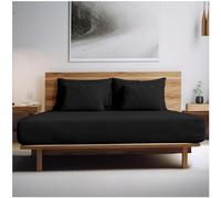 200 Thread Count Single Fitted Sheet- 100% Egyptian Cotton Bed Sheets- 25 cm Hotel Quality Bedding Sheet- Black