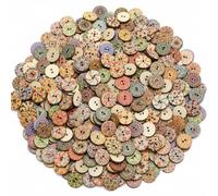 200 Wooden Buttons 15mm, Vintage Round 2-Hole Buttons for Sewing & Crafts | Bulk pack for cardigan repair, crochet, knitting, scrapbooking, handmade gifts, bags, hats and home décor embellishment