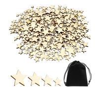 200 Wooden Star Decorations with Black Storage Bag, Mixed Size Ornaments for Craft Making, Scrapbooking, Christmas Decoration and More