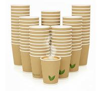 200 x 12oz Kraft Disposable Coffee Cups - Triple Wall Insulated Paper Cups for Hot or Cold Drinks - Ripple Wall Eco-Friendly Takeaway Cups for Coffee, Tea, Hot Chocolate, Disposable Paper Cups.
