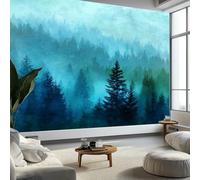 200 x 140 cm Photo Wallpaper Abstract Forest Landscape, Non-Woven Premium Art Print Fleece Wall Mural Decoration, Light Blue Wallpaper Mural Wall Art for Living Room Bedroom Children's Room