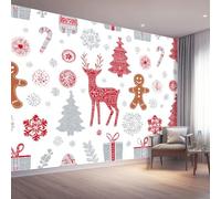 200 X 140 Cm Photo Wallpaper Christmas Premium Wall Mural Poster - Red Reindeer Gingerbread Man Non-Woven Large Decorative Wallpaper for Children's Room Living Room Home