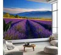 200 x 140 cm Photo Wallpaper Lavender Flower Sea, Non-Woven Premium Art Print Fleece Wall Mural Decoration, Blue Wallpaper Mural Wall Art for Living Room Bedroom Children's Room