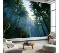 200 x 140 cm Photo Wallpaper Natural Landscape Forest, Non-Woven Premium Art Print Fleece Wall Mural Decoration, Forest Green Wallpaper Mural Wall Art for Living Room Bedroom Children's Room
