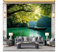 200 x 140 cm Photo Wallpaper Natural Landscape, Lake, Trees, Non-Woven Premium Art Print Fleece Wall Mural Decoration, Green Wallpaper Mural Wall Art for Living Room Bedroom Children's Room