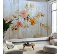 200 x 140 cm Photo Wallpaper Retro Floral Pattern, Non-Woven Premium Art Print Fleece Wall Mural Decoration, Cream Wallpaper Mural Wall Art for Living Room Bedroom Children's Room