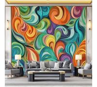 200 x 140 cm Wall Mural, 3D Modern Abstract Poster Office Home Wallpaper | Geometric Gradient Swirl Curve Print Non-Woven Panoramic Wall Mural, Colorful Wallpaper Murals for Bedroom Living Room Decor