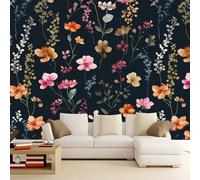 200 x 140 cm Wall Murals, Blue Vintage Watercolor Wildflowers Plants Non-Woven Mural Paste the Wall Covering, Large Photo Wallpaper for Living Room Bedroom Kitchen Office Kids