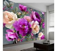 200 x 140 cm Wall Murals, Grey Vintage Springtime Roses Bouquet Non-Woven Mural Paste the Wall Covering, Large Photo Wallpaper for Living Room Bedroom Kitchen Office Kids