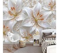 200 x 140 cm Wall Murals, White Art Pearls Diamonds Lilies Non-Woven Mural Paste the Wall Covering, Large Photo Wallpaper for Living Room Bedroom Kitchen Office Kids