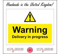 (200 x 150mm - 8 x 6, A - Sticker / Sav - Non-See Through) WT079 Warning Delivery In Progress Sign Driver Goods Warehouse Factory Work 600mm x 450mm B - Magnetic - Vehicle Grade