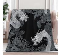 200 x 200 cm Flannel Fleece Throw Blankets Fantasy Style Dragons Textures Soft Cozy Print Throw, Fluffy Fall Blanket Plush Home Decor for Couch Bed Sofa Living Room Bedroom, Grey