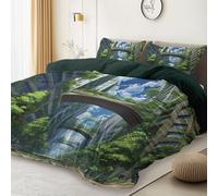 200 x 200 cm Printed Microfiber Duvet Cover Sets, Dark Green Reversible Soft Easy Care Anti-Allergy Bedding Sets - Technology Animation Plants Theme Quilt Cover for Children and adolescents Bedroom