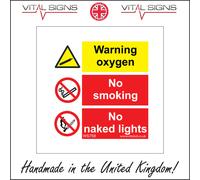 (200 x 200mm - 8 x 8, Sticker / Sav - White Background) WARNING OXYGEN NO SMOKING NO NAKED LIGHTS SIGN WS758 SAFETY STICKER RIGID