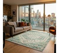 (200 x 290 cm 6 ft 7 in x 9 ft 6 in, OLIVE GREEN GEOMETRIC- CASHMERE RUG) Large Rugs Living Room Bedroom Traditional Carpets