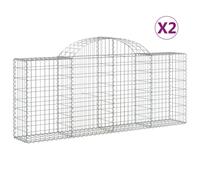 vidaXL Arched Gabion Baskets 2 pcs 200x30x80/100 cm Galvanised Iron, Silver