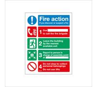 (200 x 300mm - 8 x 12, D - 1mm Pvc Foamex) FI259 Fire Action If You Discover Or Suspect Fire Sign Burn Smoke Drill Exit 450mm x 600mm B - Magnetic - Vehicle Grade