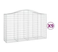 vidaXL Arched Gabion Baskets 9 pcs 200x50x120/140 cm Galvanised Iron, Silver