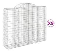 vidaXL Arched Gabion Baskets 9 pcs 200x50x160/180 cm Galvanised Iron, Silver