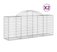vidaXL Arched Gabion Baskets 2 pcs 200x50x80/100 cm Galvanised Iron, Silver