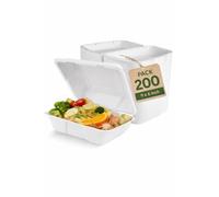 200 x 900ml Sugarcane Bagasse Clamshell Takeaway Boxes 22.9 x 15.2cm - Compostable Biodegradable Disposable Food Containers with Hinged Lid for Hot & Cold Meals, Salads, Sandwiches & Catering Use