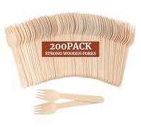 200 x Disposable Wooden Cutlery Forks [6.25 inch] Compostable, Earth Friendly and Biodegradable Utensils for Party - Free from Plastic Cutlery Set