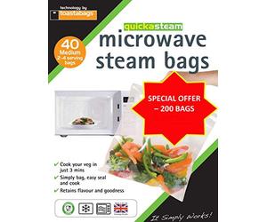 200 x Medium quickasteam Microwave steam Cooking Bags - Super Value