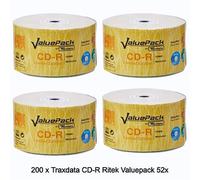 200 x Traxdata CD-R Ritek Valuepack 52x 700MB 80min Non-Printable Logo Shrinks