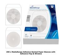 200 x White CD Paper Sleeves Adhesive Backed with Clear window & Adhesive Flap