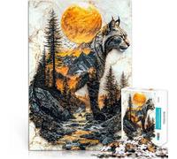 2000 Adult Pieces Jigsaw Puzzle Lynx Mountain Sunset Made of cardboard for and 14 years and over Family game for and A work of art。size:70x100cm/27.5x39.3inch