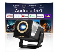 [2000 ANSI/AI Visual Calibration/4K Support] X7 Native 1080P Smart Projector with Android 14 OS, Portable Movie Projector for Bedroom & Outdoor, AI Auto Focus & Keystone Black & Slate Gray Gold