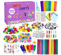 2000 Pcs DIY Arts and Crafts Supplies Kit for Kids - Kids Craft Kits Art Supplies Material Set with Pipe Cleaner All in 1 Crafting Collage Activity for Toddlers Gifts Toys Age 5 6 7 8 9 Year Old Girls