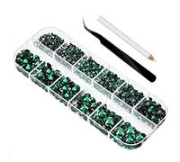 2000 Pcs Flat Back Gems Round Crystal Rhinestones 6 Sizes 1.5-6 mm with Pick Up Tweezer and Rhinestones Picking Pen for Crafts Nail Clothes (Green)