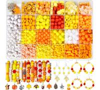 2000+ Pcs Thanksgiving Beading Kit - Harvest Clay Beads Acrylic Round Pumpkin Pearl Beads Orange Leaf Polymer Clay Charms Acorn Squirrel Turkey Pendants for DIY Jewelry Making Fall Craft Supplie