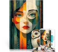 2000 Piece Adult Puzzles Woman and Owl in Forest Anspruchsvolles Spiel und Familienspaß Ein Kunstwerk70x100cm