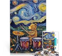 2000 Piece Jigsaw Puzzles for Adults Jigsaw Bear Drumming Under Starry Night Mustermontage Wohnkunstdekor70x100cm