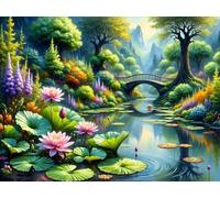 2000 Piece Jigsaw Puzzles for Adults,Lotus Lake Bridge,Challenging Art Puzzle with Poster, Stress Relief Game for Wall Decor, Birthday Gift for Men and Women (39.37 x 27.56 Inch)