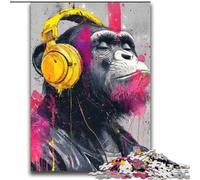 2000 Piece Jigsaw Puzzles for Adults Monkey with Headphones Staycation Kill Time with Fully Interlocking Randomly Shaped Pieces 70x100cm