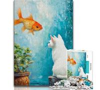 2000 Piece Jigsaw Puzzles for Teenagers Cat And Goldfish,Toys Educational Games Stress Relieving Unique Birthday And Gifts 70x100cm