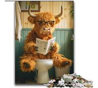 2000 Piece Jigsaw Puzzles for Teenagers Highland Cow on Toilet Challenging To Complete But Fun And Humorous with Matching Poster And Trivia Sheet 70x100cm