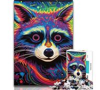 2000 Piece Jigsaw Puzzles for Teenagers Psychedelic Animal Raccoon,Toys Educational Games Stress Relieving Artists Collection,Fine Art 70x100cm