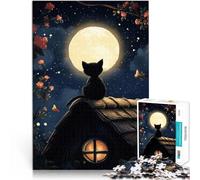 2000 Piece Jigsaws for Adults Puzzle Black Cat Under Full Moon DIY-Spielzeug Verbessern Sie das Gedächtnis70x100cm