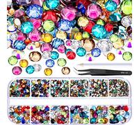 2000 Pieces Flat Back Gems Round Crystal Rhinestones 6 Sizes (1.5-6 mm) with Pick Up Tweezer and Rhinestones Picking Pen for Crafts Nail Face Art Clothes Shoes Bags DIY (Multicolors)