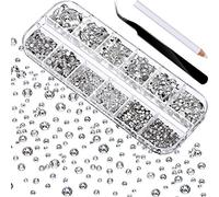 2000 Pieces Flat Back Gems Round Crystal Rhinestones 6 Sizes (1.5-6 mm) with Pick Up Tweezer and Rhinestones Picking Pen for Crafts Nail Face Art Clothes Shoes Bags DIY (Clear)