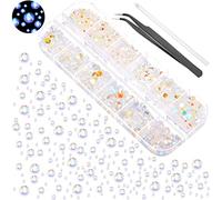 2000 Pieces Flat Back Gems Round Crystal Rhinestones 6 Sizes (1.5-6 mm) with Pick Up Tweezer and Rhinestones Picking Pen for Crafts Nail Face Art Clothes Shoes Bags DIY, S, Glass